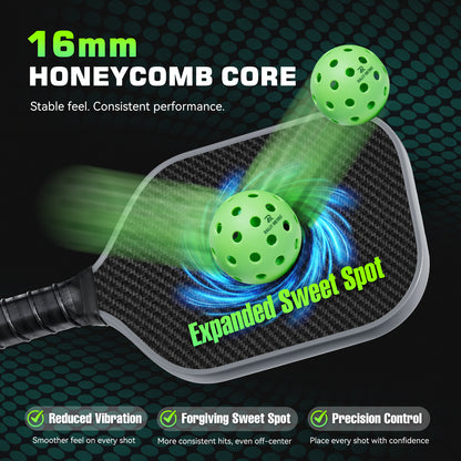 Rally Metric Carbon Fiber Pickleball Paddle Set of 2, 16mm Core for Spin & Control, Lightweight Wide Body Design, Includes 4 Balls, 2 Overgrips & Carry Bag, Ideal for Doubles Play