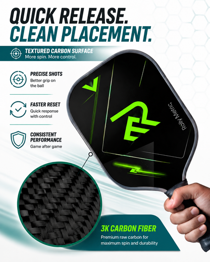 Rally Metric Carbon Fiber Pickleball Paddle Set of 2, 16mm Core for Spin & Control, Lightweight Wide Body Design, Includes 4 Balls, 2 Overgrips & Carry Bag, Ideal for Doubles Play